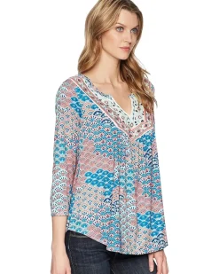 1575 Printed Ity Jersey Peasant Top