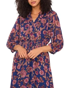 3/4 Puff Sleeve Tie Neck Maxi Dress