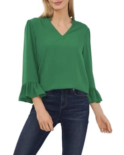 3/4 Ruffled V-Neck Top