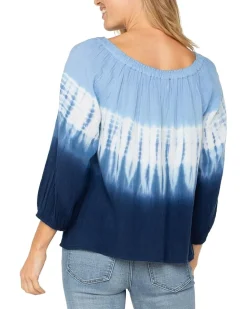 3/4 Sleeve Boat Neck Woven Top