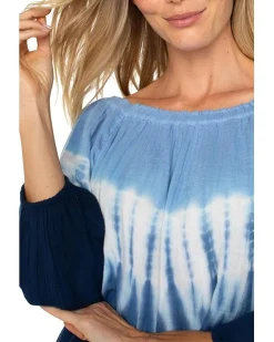 3/4 Sleeve Boat Neck Woven Top