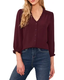 3/4 Sleeve Button Front Blouse