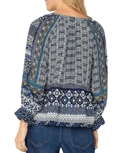 3/4 Sleeve Button Front Woven Blouse