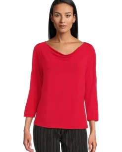 3/4 Sleeve Draped Neck Knit Top