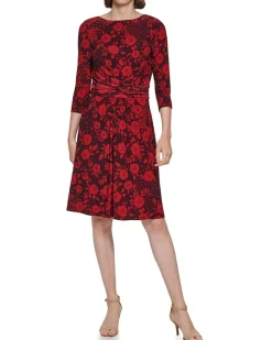 3/4 Sleeve Jersey Ruched Fit-and-Flare