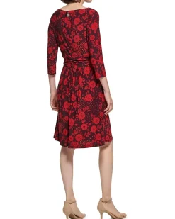 3/4 Sleeve Jersey Ruched Fit-and-Flare