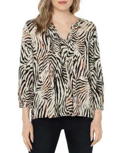 3/4 Sleeve Peasant Top with Pin Tucks