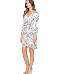 3/4 Sleeve Printed Wrap Dress
