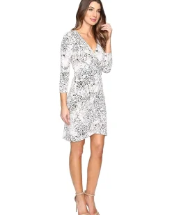 3/4 Sleeve Printed Wrap Dress