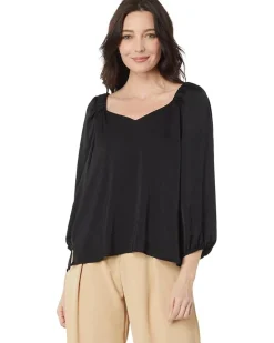 3/4 Sleeve Ruch Shoulder V-Neck Rumple
