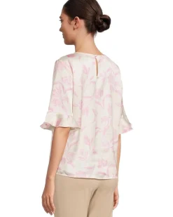 3/4 Sleeve Ruffle Cuff Crew Neck Top