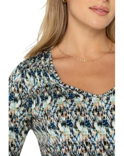 3/4 Sleeve Shirred Detail Knit Top