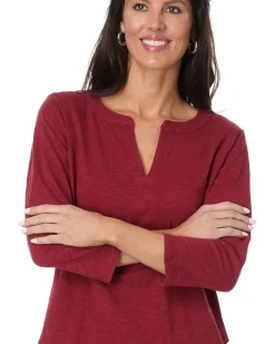 3/4 Sleeve Split Neck Mandarin Tee