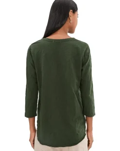 3/4 Sleeve V-Neck Tee with Curved Hem