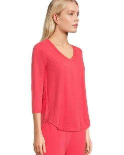 3/4 Sleeve V-Neck Tee with Curved Hem