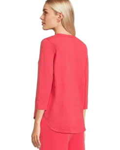 3/4 Sleeve V-Neck Tee with Curved Hem