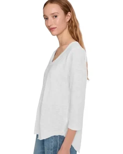 3/4 Sleeve V-Neck Tee with Curved Hem