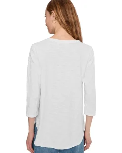 3/4 Sleeve V-Neck Tee with Curved Hem