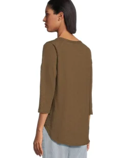 3/4 Sleeve V-Neck Tee with Curved Hem