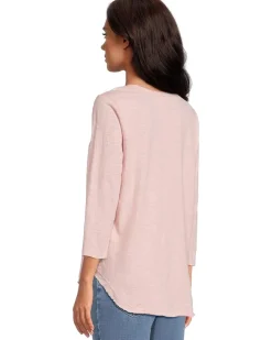 3/4 Sleeve V-Neck Tee with Curved Hem