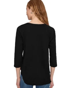 3/4 Sleeve V-Neck Tee with Curved Hem