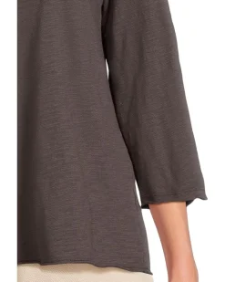 3/4 Sleeve Waffle Mix Media Open Crew Neck Tee