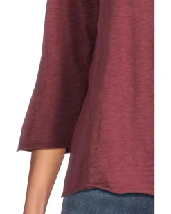 3/4 Sleeve Waffle Mix Media Open Crew Neck Tee