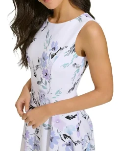 A-Line Printed Scuba Dress with Illusion Hem Detail