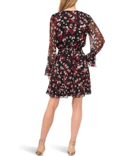 Balloon Sleeve V-Neck Smocked Waist Dress