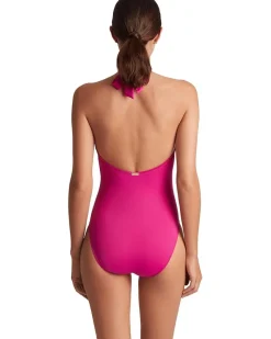 Beach Club Solid Macrame Ring High Neck One-Piece