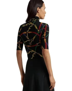 Belting-Print Stretch Jersey Turtleneck