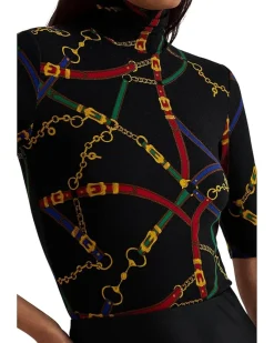 Belting-Print Stretch Jersey Turtleneck