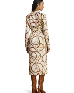 Belting-Print Twill Shirtdress