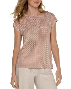 Boat Neck Dolman Jersey Knit Top with Shoulder Pleats