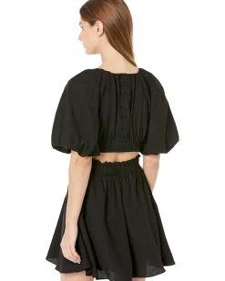 Bubble Sleeve Back Cutout Mini Dress