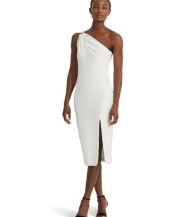 Buckle-Trim One-Shoulder Cocktail Dress