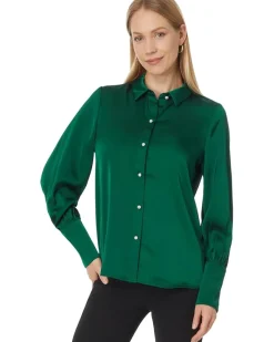 Button Down Long Slv Collared Tall Cuff Blouse 353