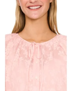 Button Up Top W/ Puff Sleeves & Front Tie