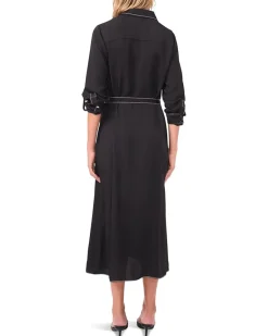 Button-Up Shirt Dress with Contrast Stitching