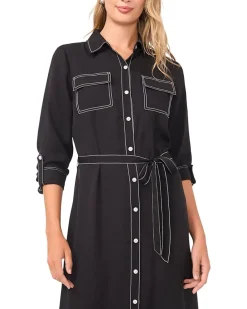 Button-Up Shirt Dress with Contrast Stitching