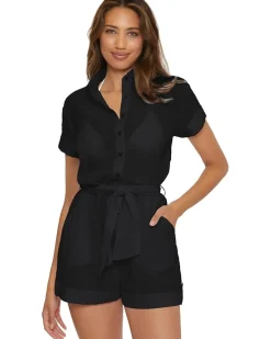 Cabana Textured Button Front Romper cover-up