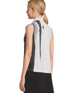 Canvas Mache Print Sleeveless Polo