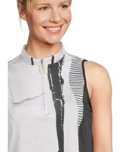 Canvas Mache Print Sleeveless Polo