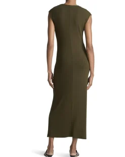 Cap Sleeve Draped Cowl Neck Dress