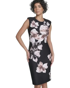 Cap Sleeve Floral Scuba Sheath