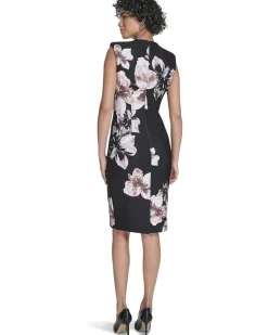 Cap Sleeve Floral Scuba Sheath