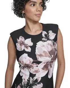 Cap Sleeve Floral Scuba Sheath