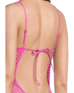 Castaway Fishnet Texture Plunge One Piece