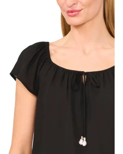 Center Front Tie Round Neckline Flutter Sleeve Top