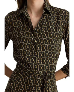 Chain-Print Crepe Shirtdress